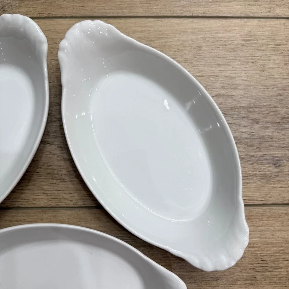 Pillivuyt France White Porcelain Oval Au Gratin Dishes Set of 3 Vintage 8oz 2784